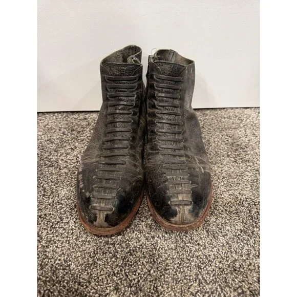 John Fluevog ‘BABETTE’ Leather Faux Lace Inside Zip Ankle Boots Women US 11 - Picture 4 of 7